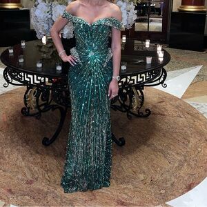 Stunning Off-Shoulder Green Sequin Gown